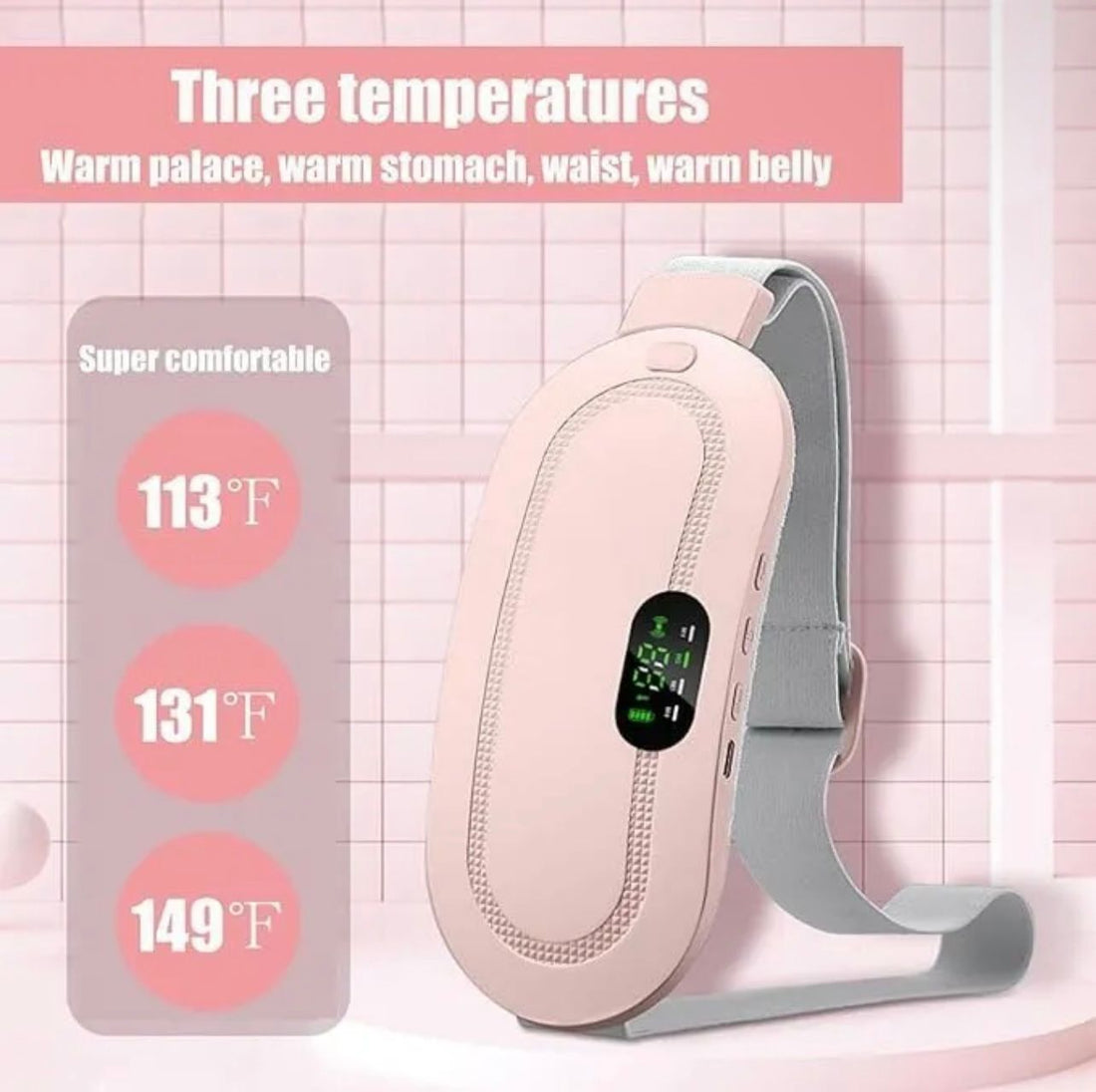 Electric Heating Pad for Period Pain Relief Portable Menstrual Cramp Massager Belt with Heat & Vibration | Rechargeable Warm Belt for Women | Menstrual Pain & Back Pain Relief