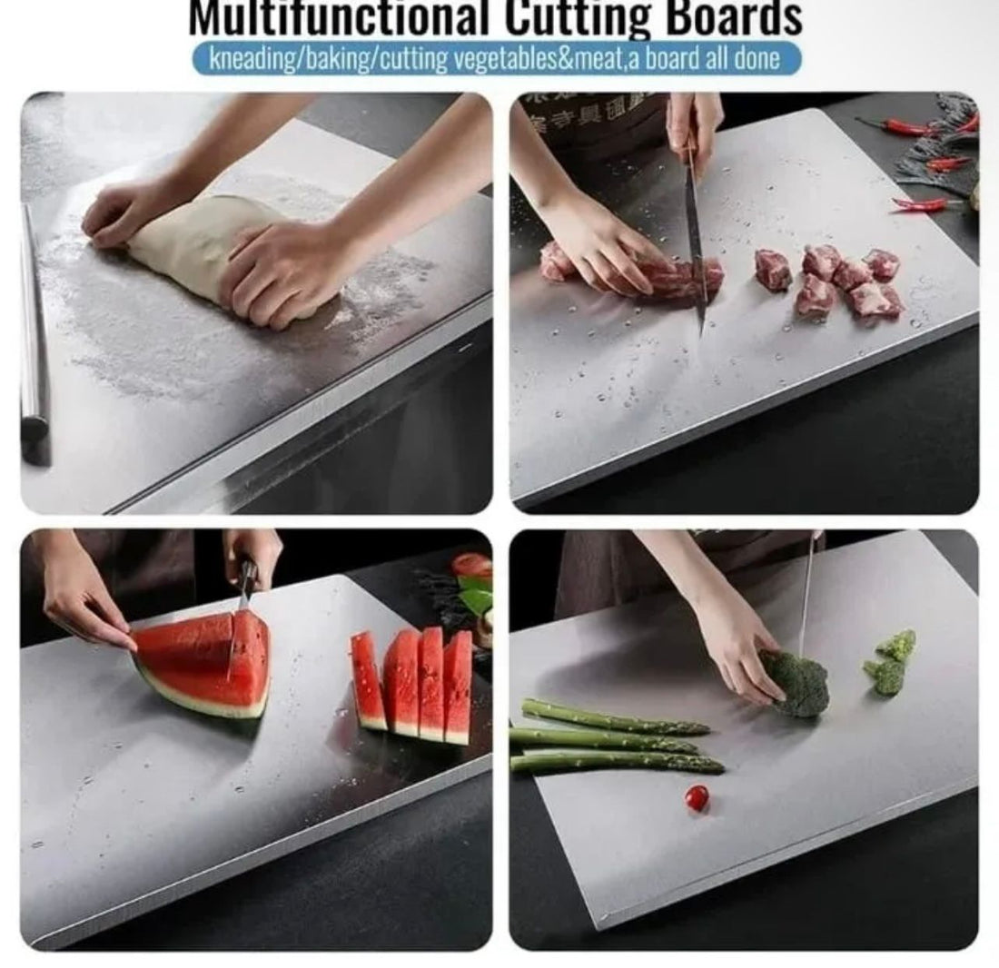 Food Grade Stainless Steel Cutting Board Large Durable Chopping Board for Fruits, Vegetables, Meat & Fish | Odor-Free, No Microplastic, Perfect for Dough Kneading | Countertop Kitchen Prep Board
