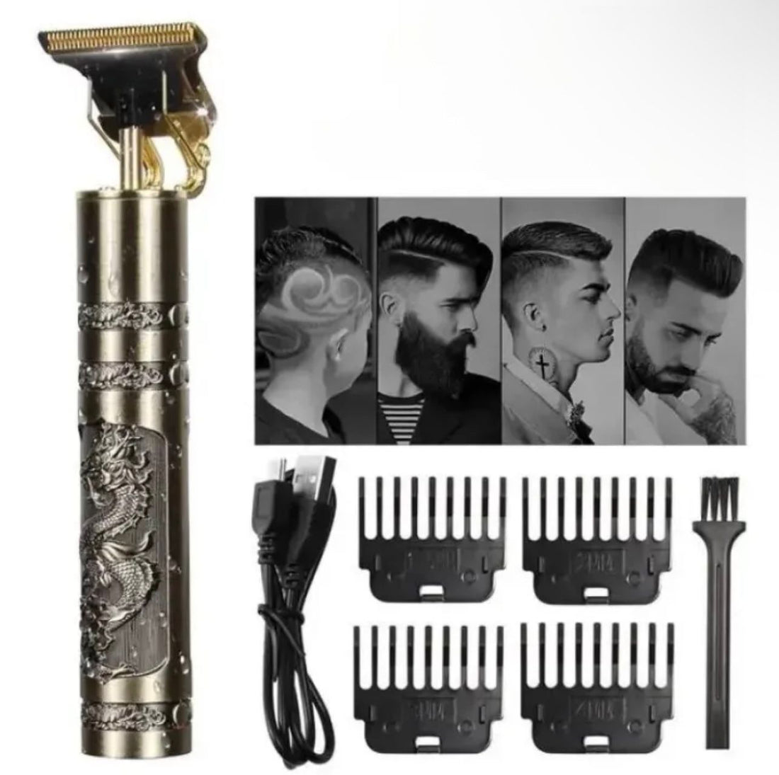 Professional Vintage Dragon Style T9 Hair Trimmer for Men | USB Rechargeable Beard & Hair Clipper | Grooming Kit with T-Shaped Blade | 0mm Precision Gap for Clean and Sharp Cuts | Men’s Haircut & Beard Styling Machine