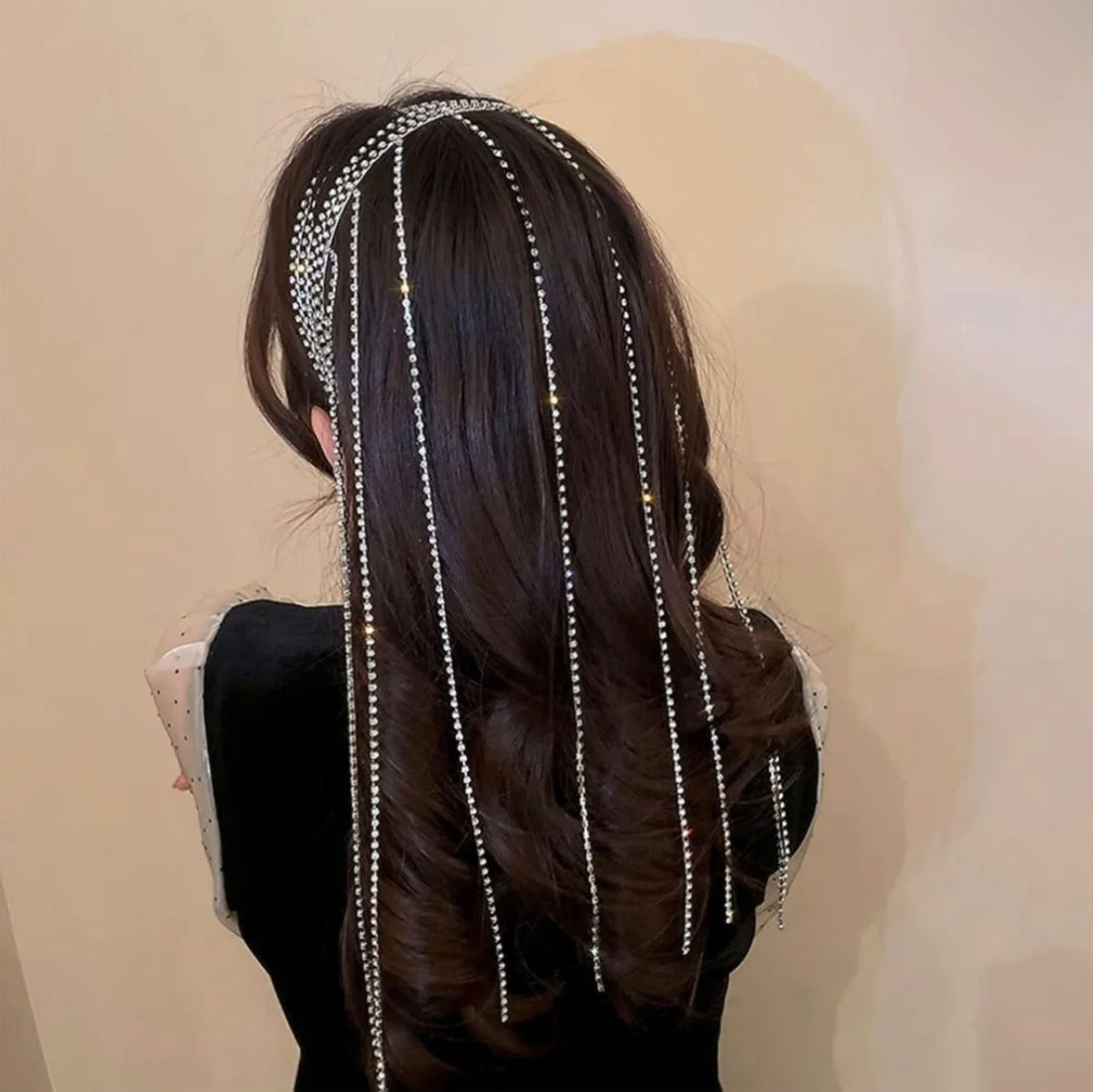 Full Rhinestone Tassel Headband for Women Elegant Crystal Hairband with Long Tassels | Sparkling Luxury Hair Accessory for Weddings, Parties, and Bridal Events | Glamorous Hair Hoop for Special Occasions