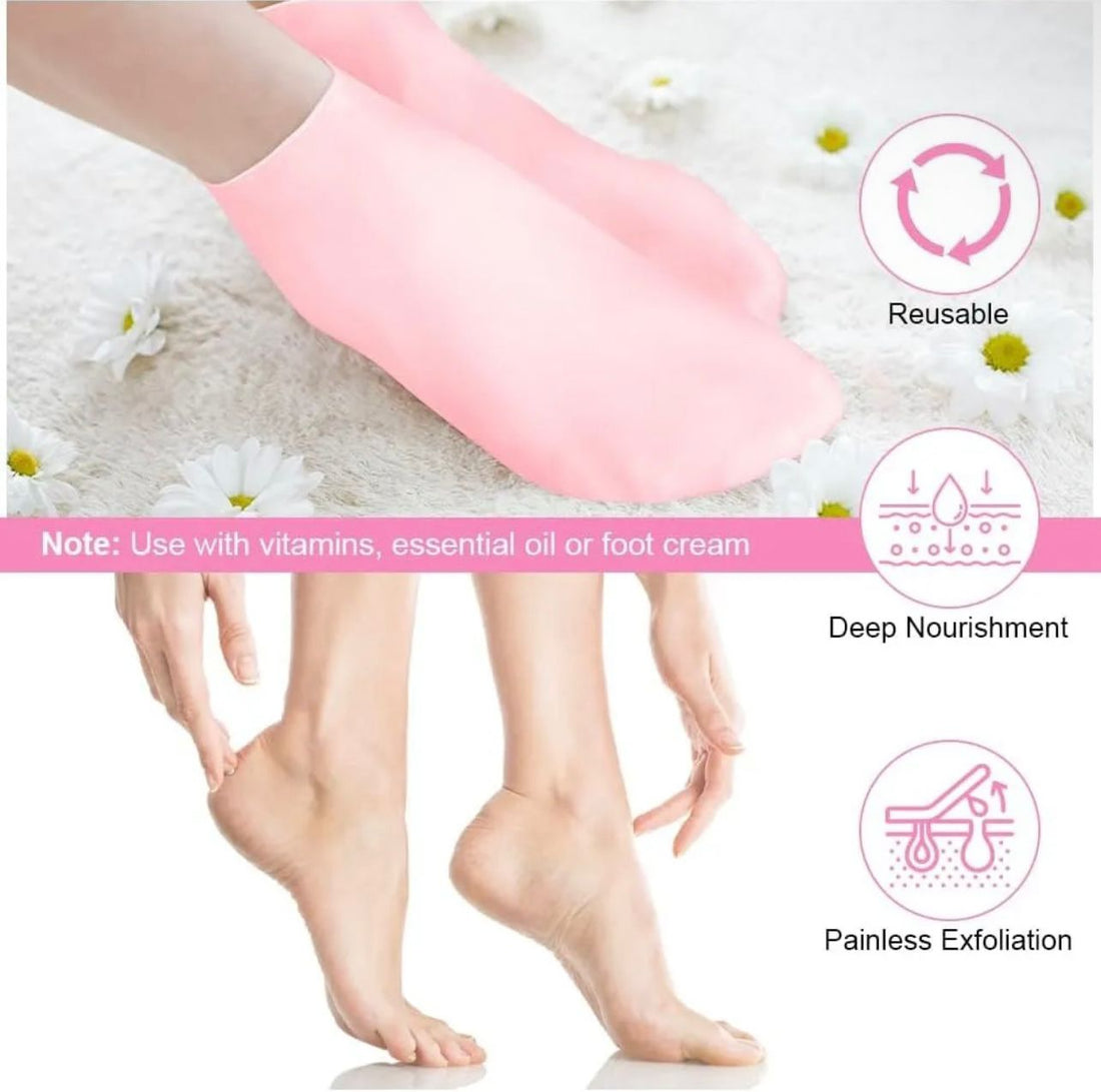 Silicone Moisturising Socks for Women1 Pairs Gel Spa Socks Non-Slip Aloe Vera Infused Foot Care Socks Hydrating Heel Repair Foot Mask Reusable Silicone Beauty Socks for Home & Salon Use